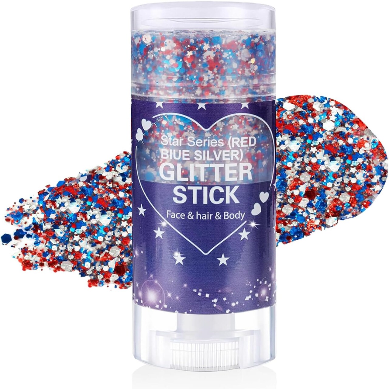 Face & Body Glitter Stick – Waterproof Chunky Sequins for Hair, Face & Kids’ Halloween Makeup | Festival, Concert & Rave Glitter Stick | Mermaid Shimmer (Red, Blue, White)